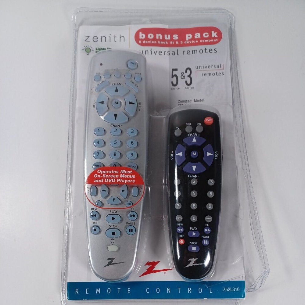 Zenith 2 Pack "Old School " Remote New Open Box TV VCR DVD Back Lit & Compact